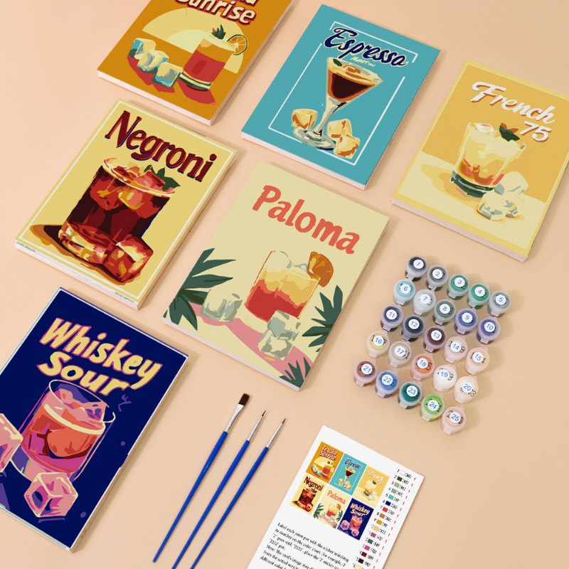 Malen nach Zahlen - 6 Mini-Gemälde | Wunderschönes Cocktail-Set