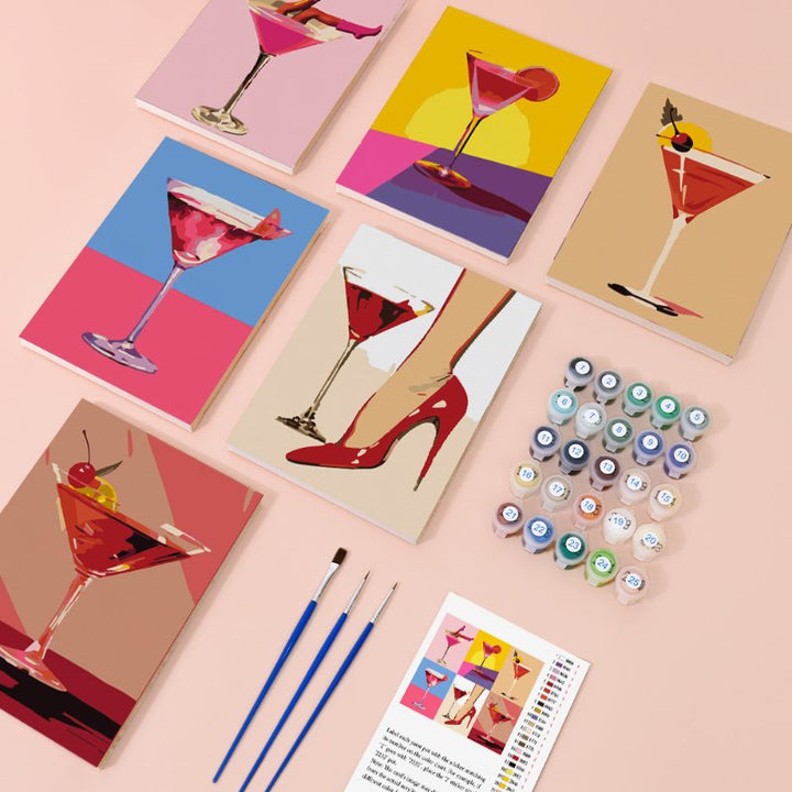 Malen nach Zahlen - 6 Mini-Gemälde | schickes Cocktailset