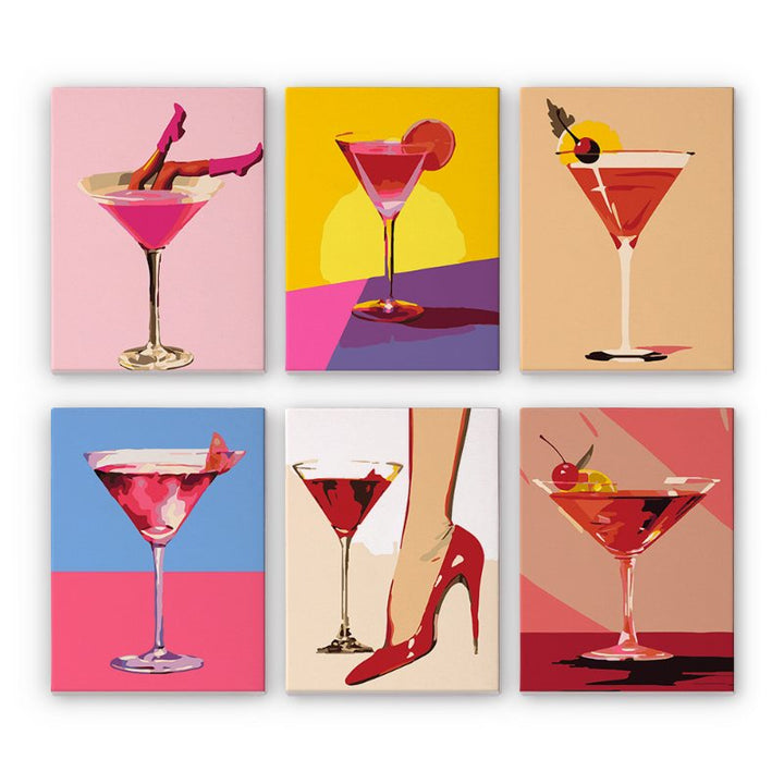 Malen nach Zahlen - 6 Mini-Gemälde | schickes Cocktailset