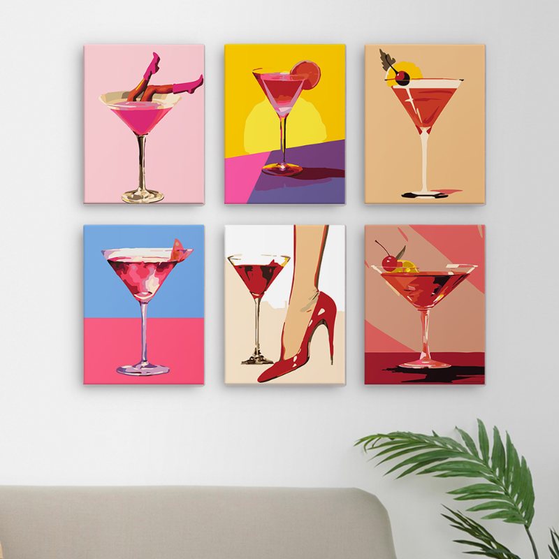 Malen nach Zahlen - 6 Mini-Gemälde | schickes Cocktailset