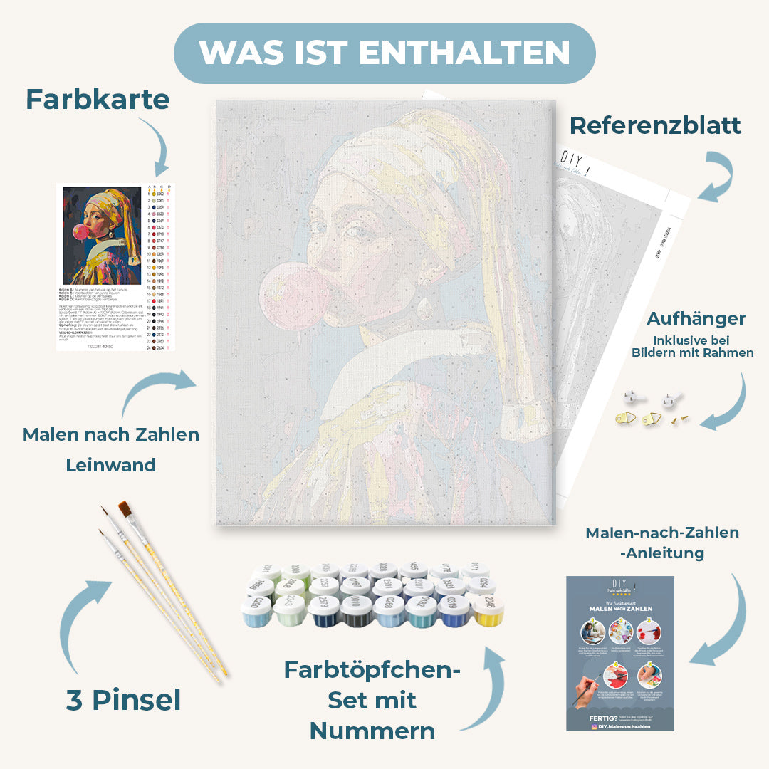 Malen nach Zahlen - Mädchen mit Perlenohrring Kaugummi