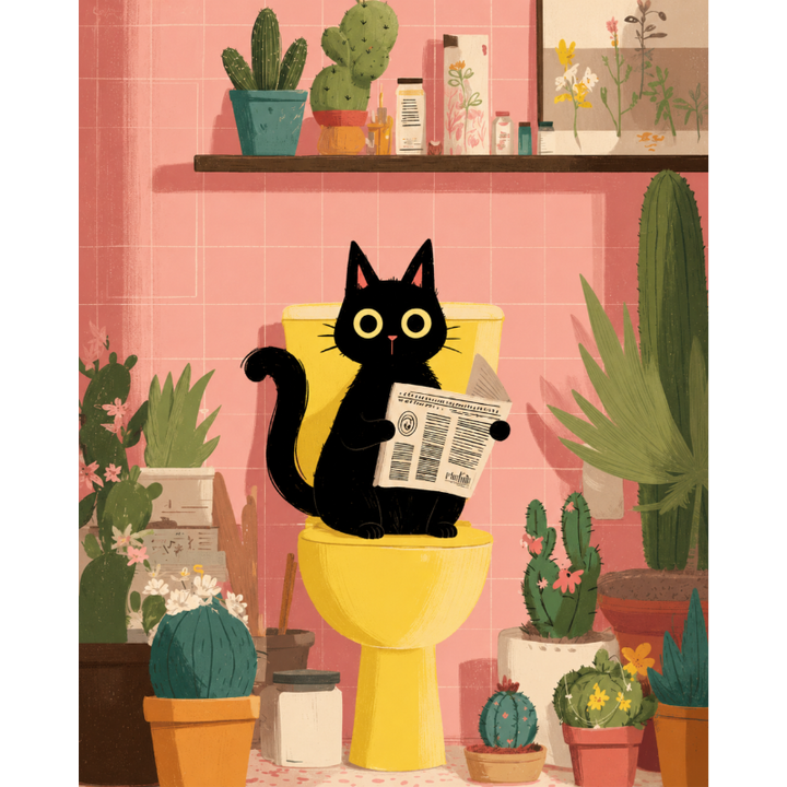 Malen nach Zahlen - Die schwarze Katze auf der Toilette