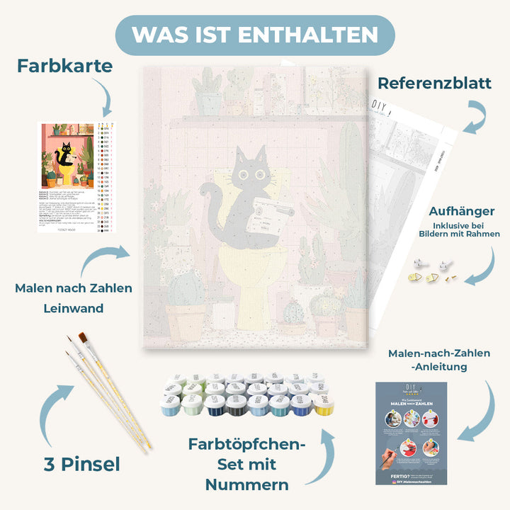 Malen nach Zahlen - Die schwarze Katze auf der Toilette