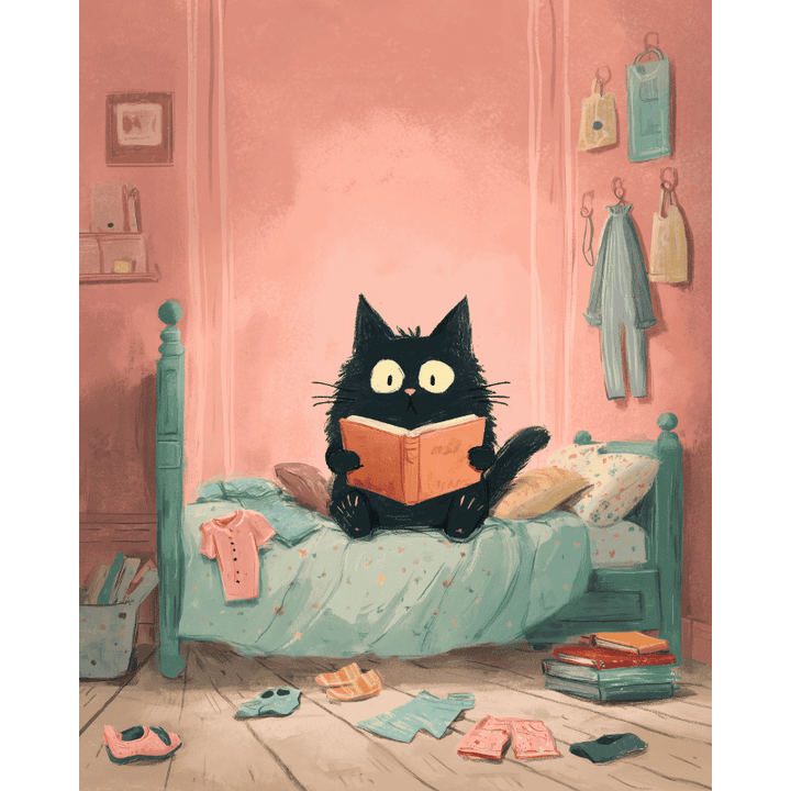 Malen nach Zahlen - Die schwarze Katze im Schlafzimmer