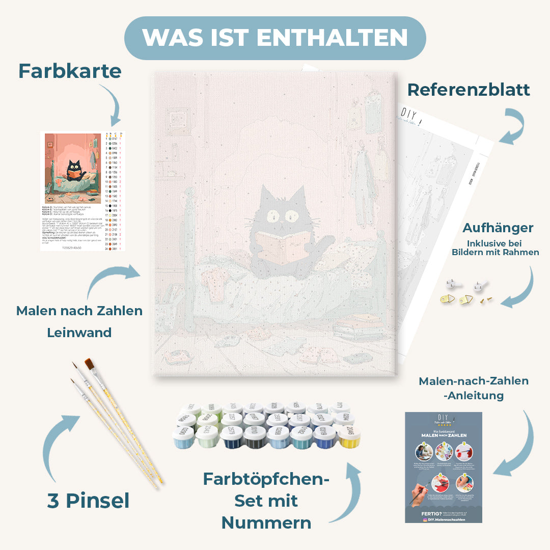Malen nach Zahlen - Die schwarze Katze im Schlafzimmer
