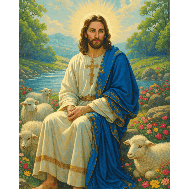 Malen nach Zahlen - Jesus mit Lämmern