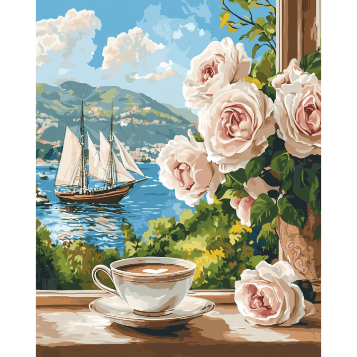 Malen nach Zahlen - Kaffee am Fenster