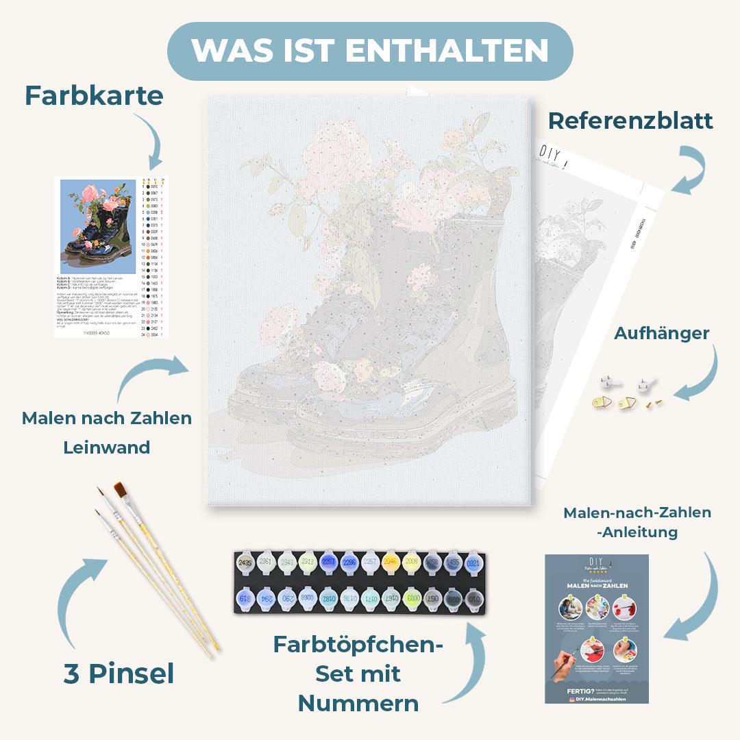 Malen nach Zahlen - Wildblumen in Stiefeln