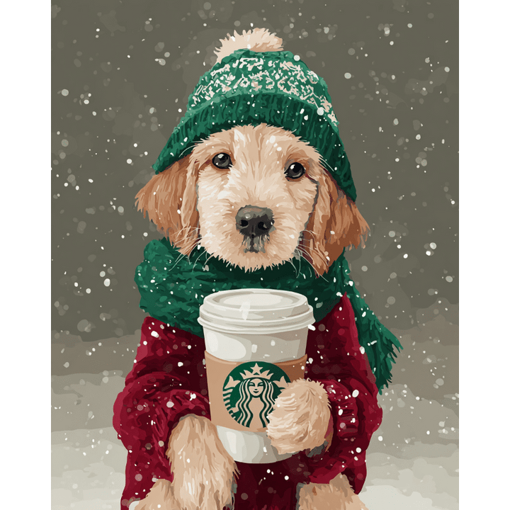 Malen nach Zahlen - Winter-Latte-Welpe