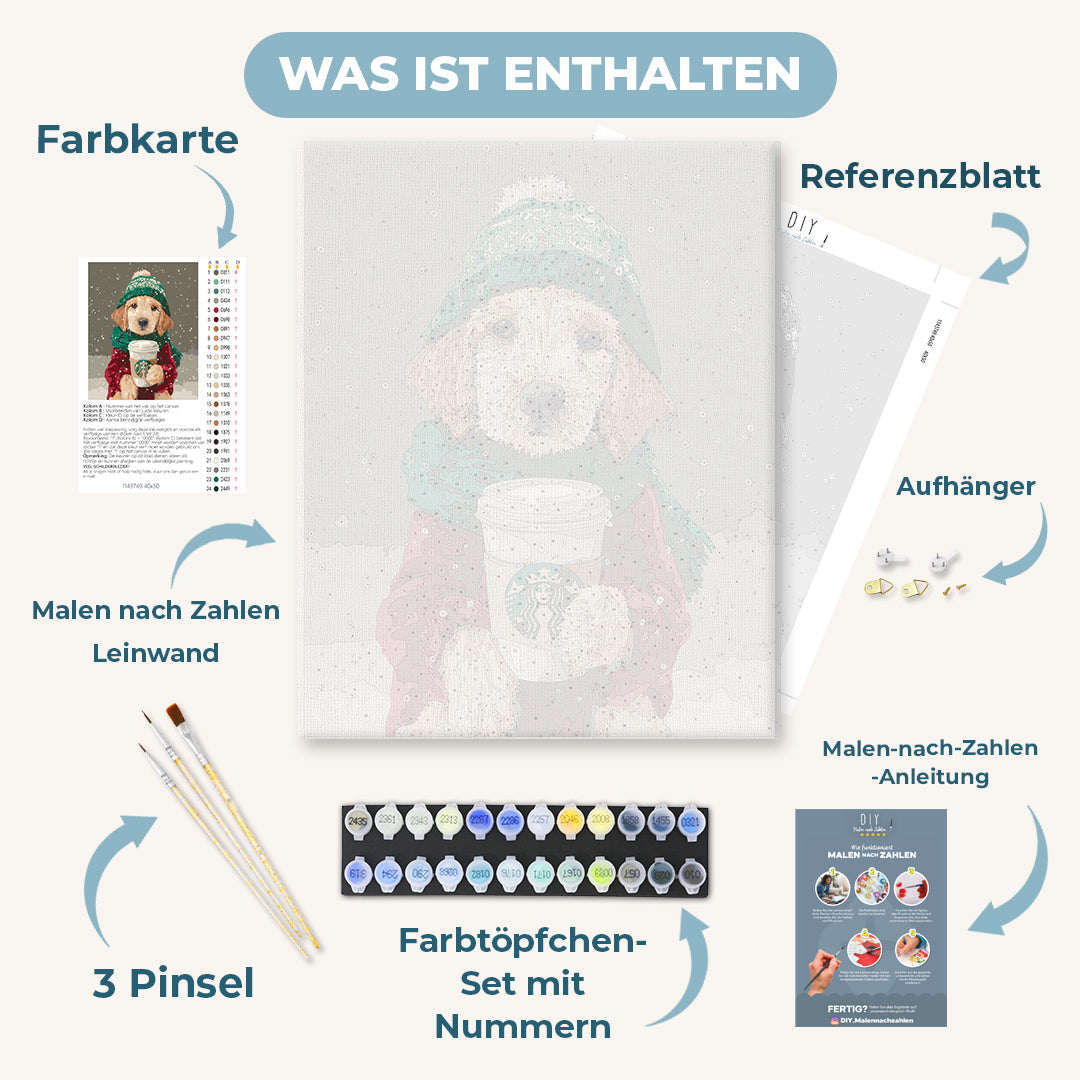 Malen nach Zahlen - Winter-Latte-Welpe
