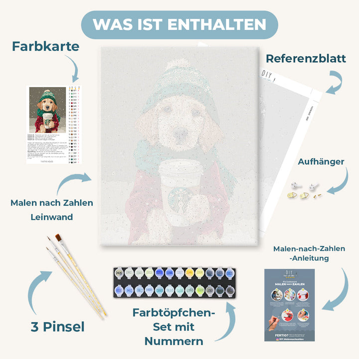 Malen nach Zahlen - Winter-Latte-Welpe