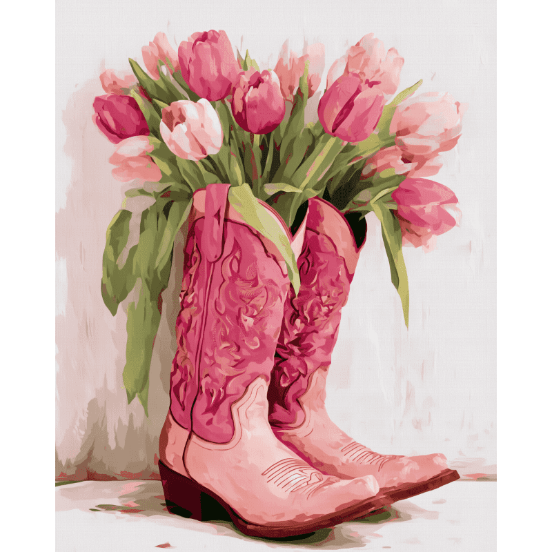 Malen nach Zahlen - Tulpen-Cowgirl-Stiefel
