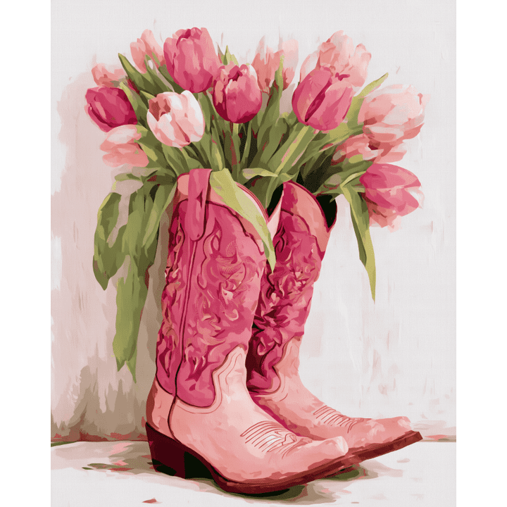 Malen nach Zahlen - Tulpen-Cowgirl-Stiefel