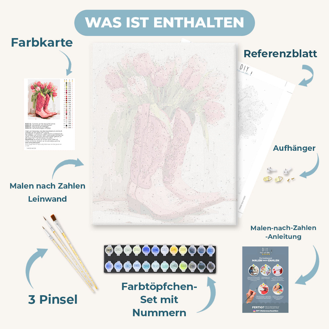 Malen nach Zahlen - Tulpen-Cowgirl-Stiefel