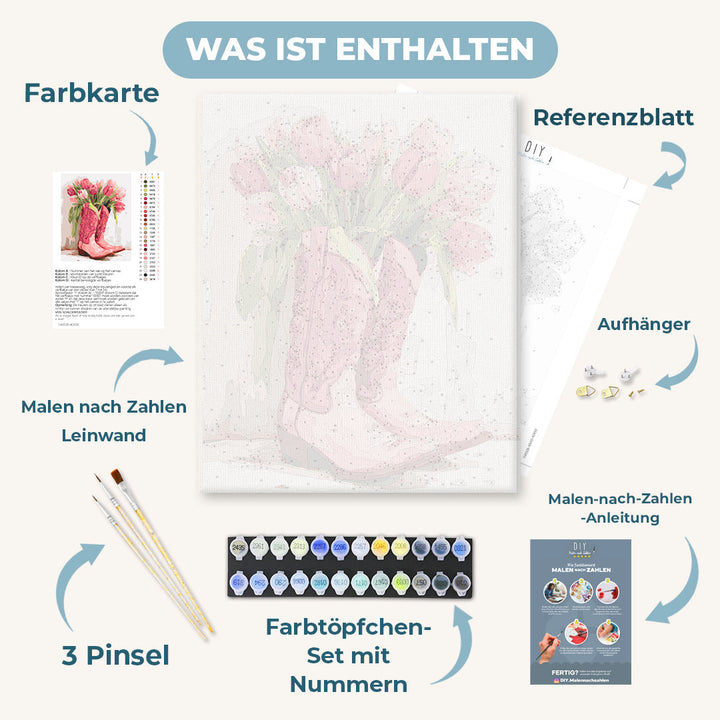 Malen nach Zahlen - Tulpen-Cowgirl-Stiefel