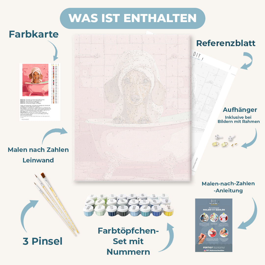 Malen nach Zahlen - Dackel im Bad