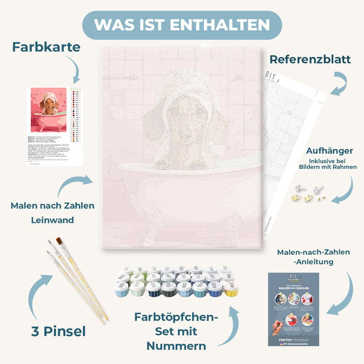 Malen nach Zahlen - Dackel im Bad