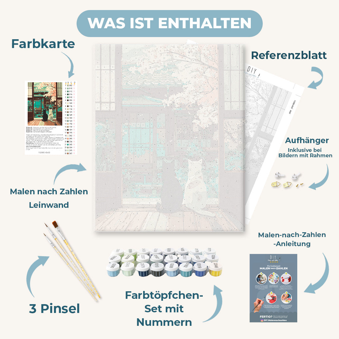 Malen nach Zahlen - Zwei Katzen im Washitsu