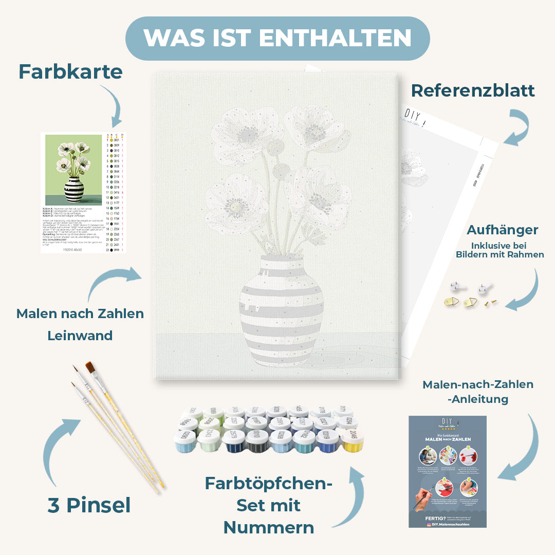 Malen nach Zahlen - Weiße Blumen