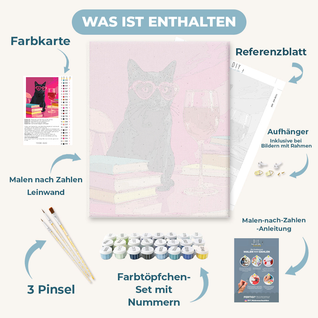 Malen nach Zahlen - Schwarze Katze am rosa Tisch