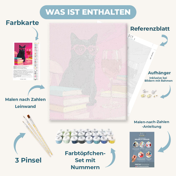 Malen nach Zahlen - Schwarze Katze am rosa Tisch
