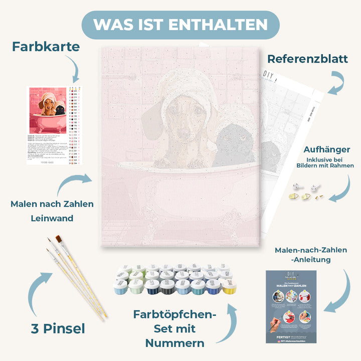 Malen nach Zahlen - Dackel & Katze im Bad