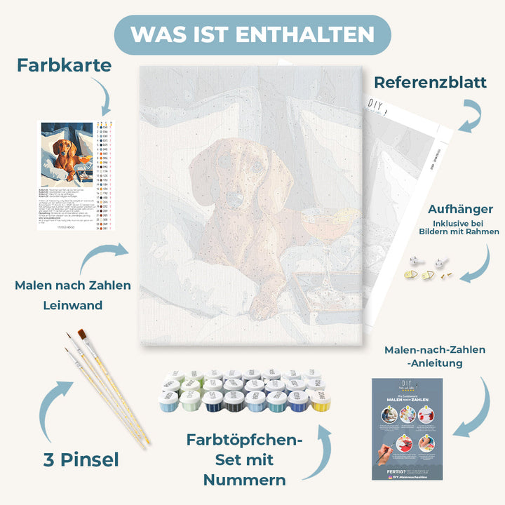 Malen nach Zahlen - Dackel in der Luxus-Lounge