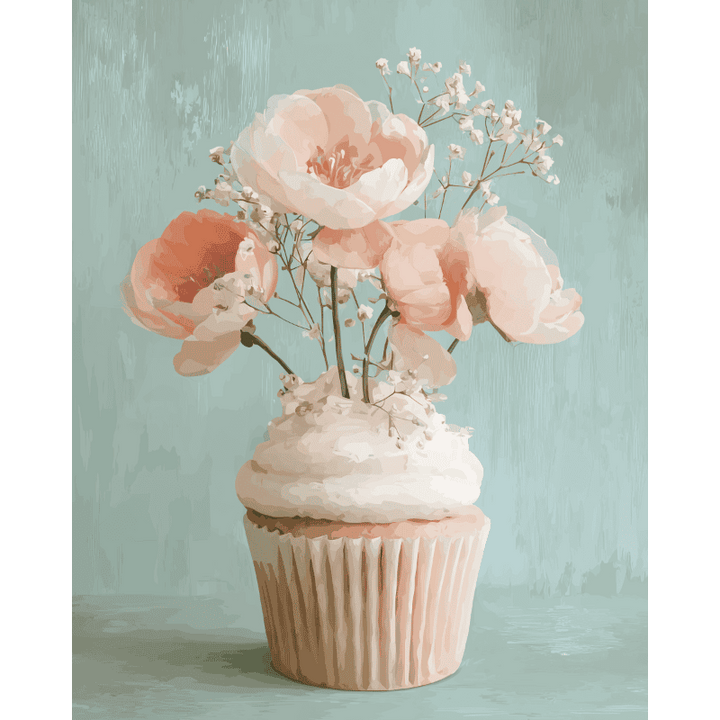 Malen nach Zahlen - Blumiger Cupcake