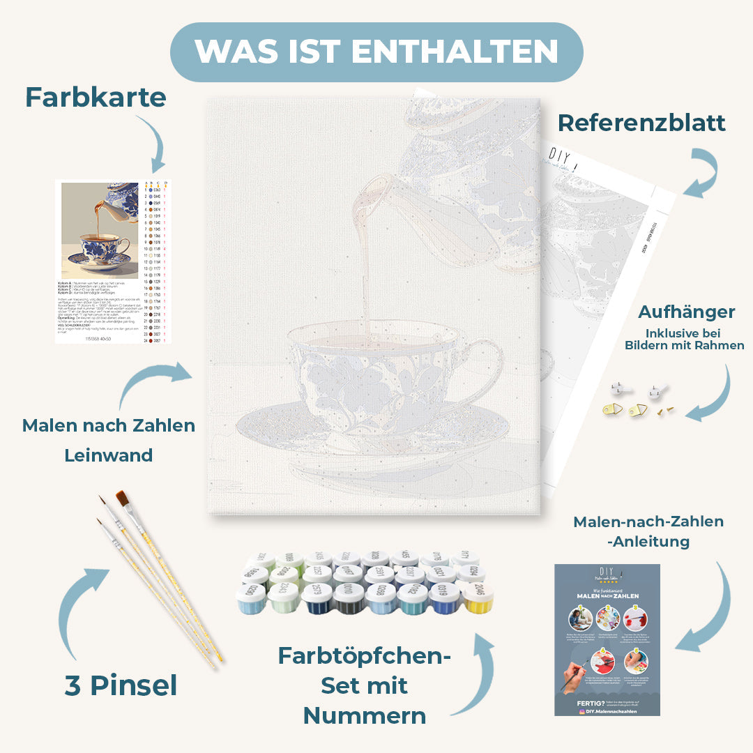 Malen nach Zahlen - Blaue Porzellan-Teetasse