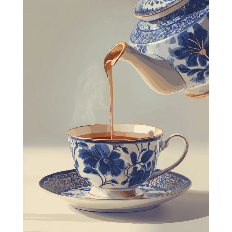 Malen nach Zahlen - Blaue Porzellan-Teetasse