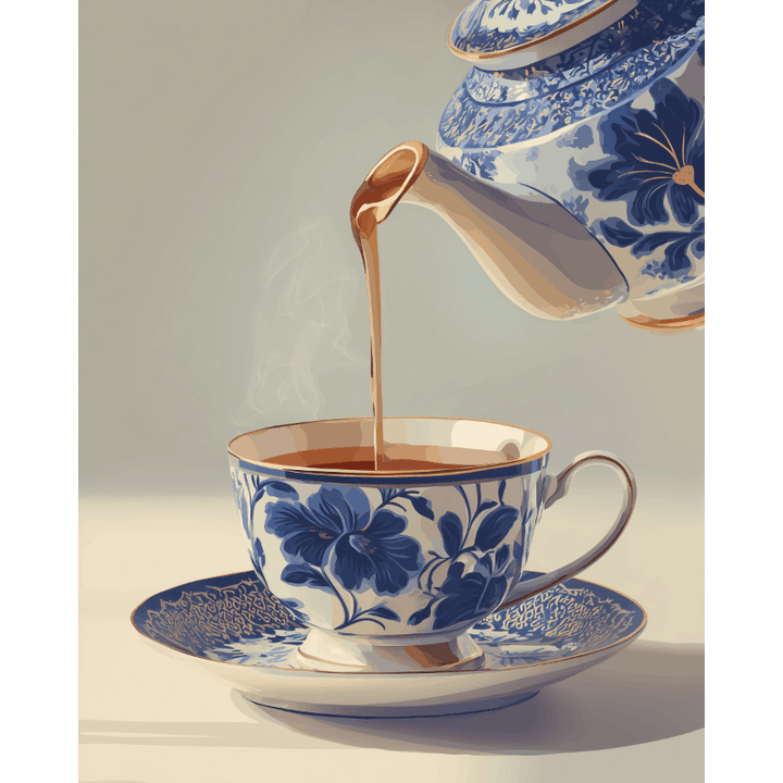 Malen nach Zahlen - Blaue Porzellan-Teetasse