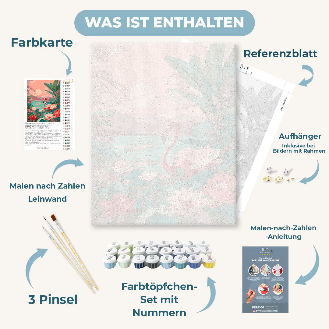 Malen nach Zahlen - Flamingo bei Sonnenuntergang