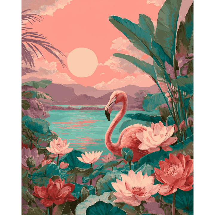 Malen nach Zahlen - Flamingo bei Sonnenuntergang