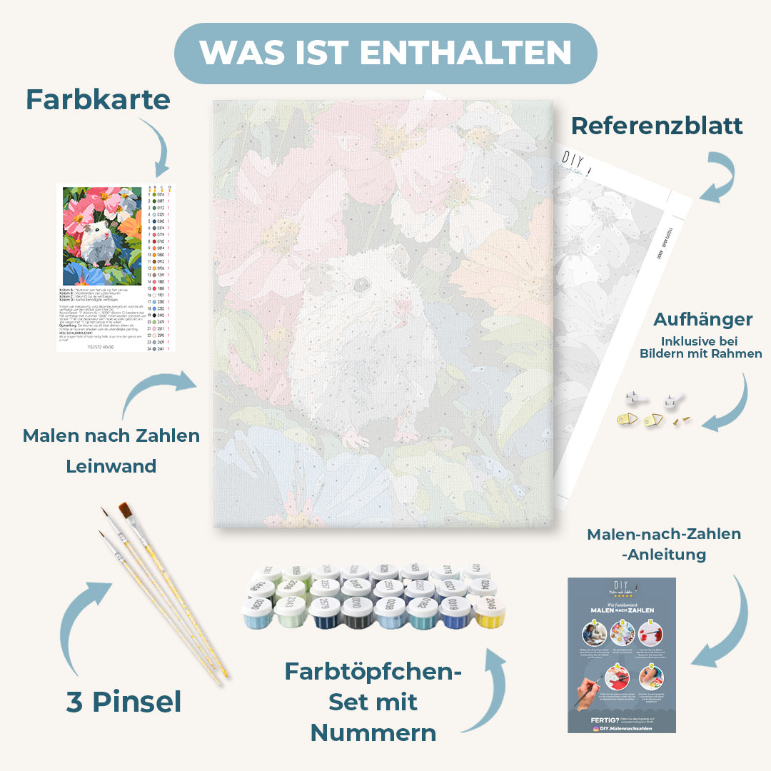 Malen nach Zahlen - Hamster im Blumenfeld
