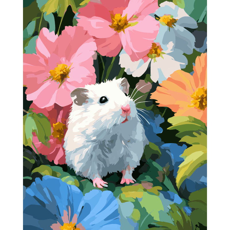Malen nach Zahlen - Hamster im Blumenfeld