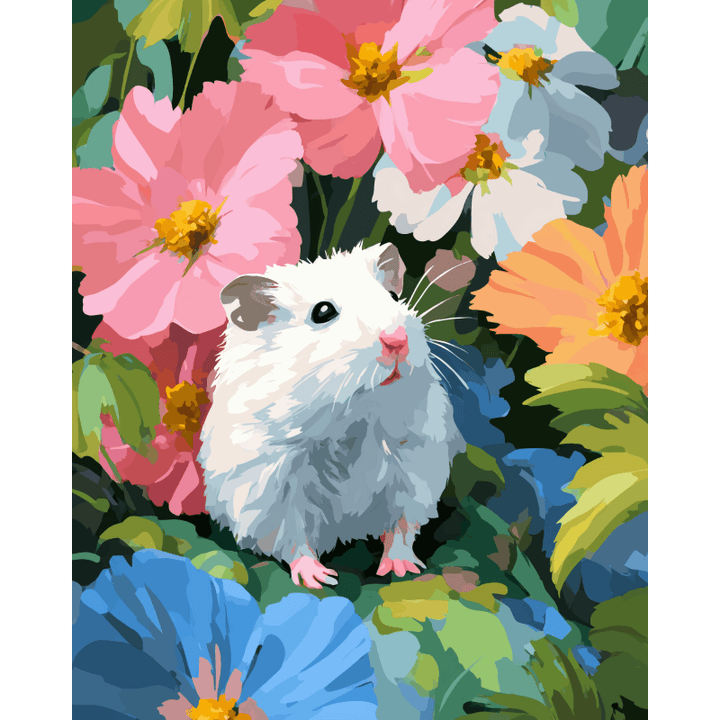 Malen nach Zahlen - Hamster im Blumenfeld