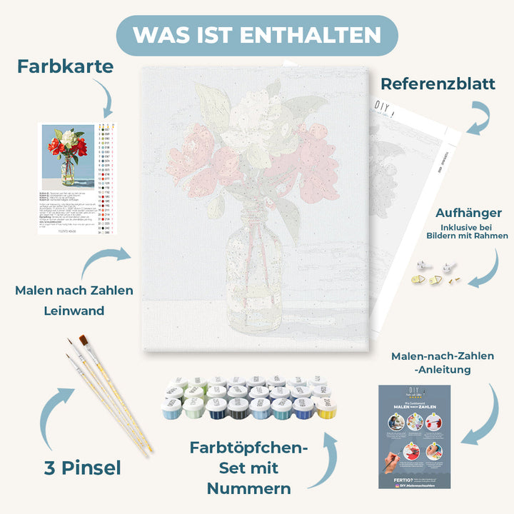 Malen nach Zahlen - Blumen in Flaschen