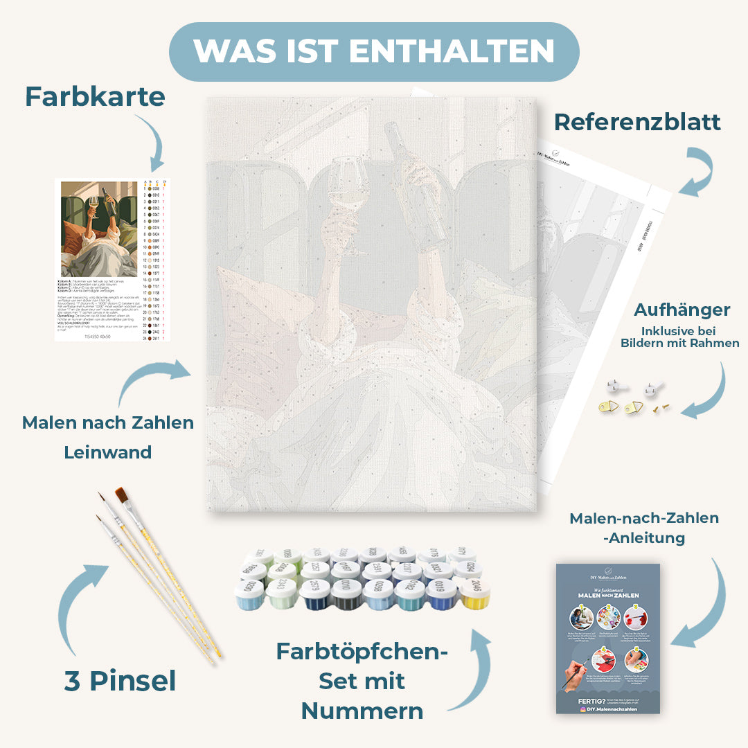 Malen nach Zahlen - Wein im Bett