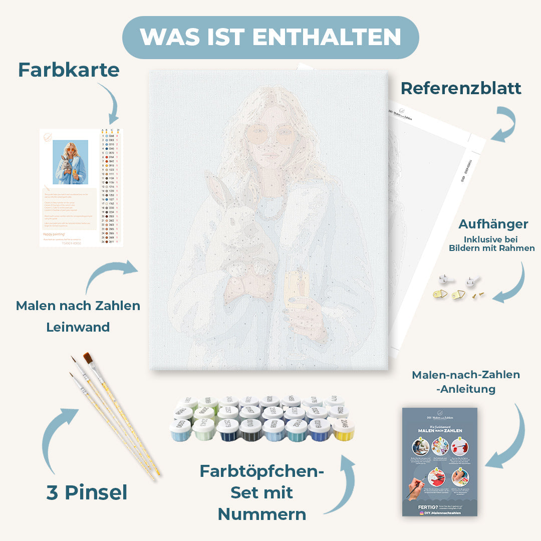 Malen nach Zahlen - Karottengetränk und Hase