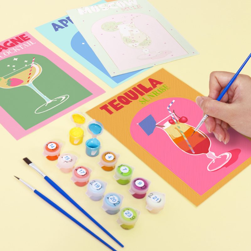 Malen nach Zahlen – 6 Mini-Gemälde | Sip & Paint Cocktail-Set