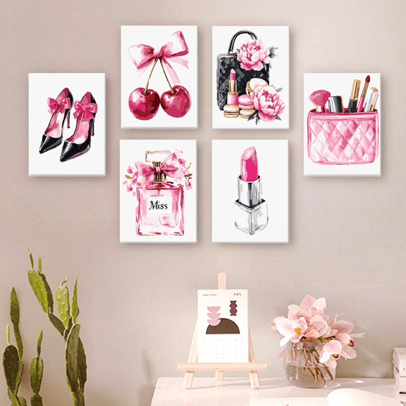 Malen nach Zahlen – 6 Mini-Gemälde | Pink glamour Set
