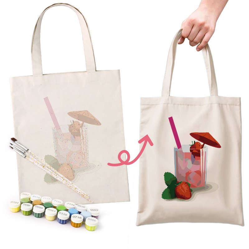 Malen nach Zahlen Totebag – Strawberry Daiquiri Cocktail