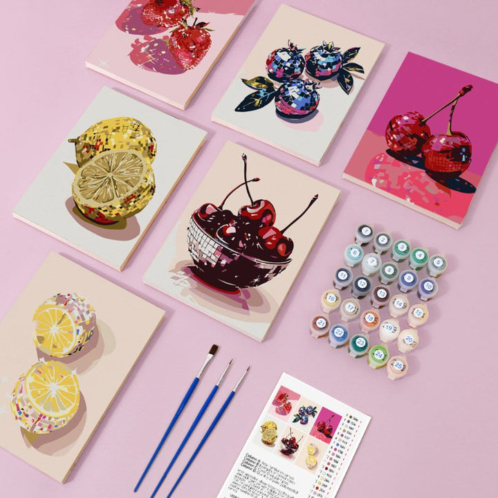 Malen nach Zahlen – 6 Mini-Gemälde | Disco Früchte-Set