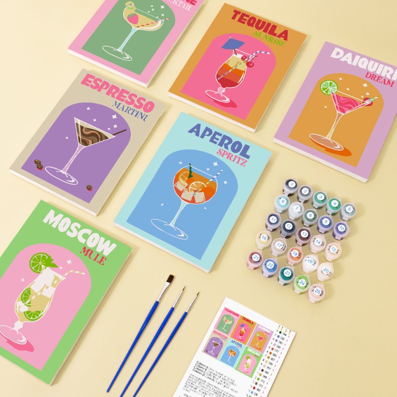 Malen nach Zahlen – 6 Mini-Gemälde | Sip & Paint Cocktail-Set