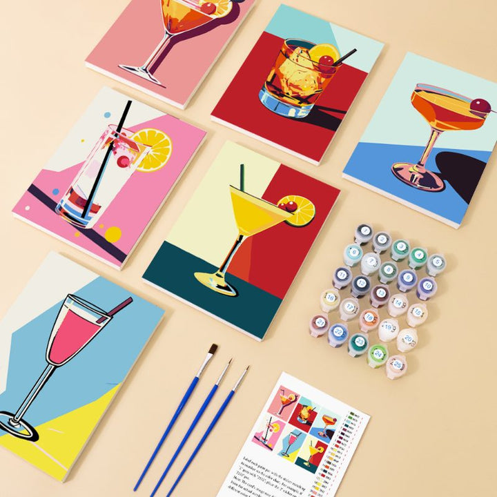 Malen nach Zahlen - 6 Mini-Gemälde | Classy Cocktail-Set