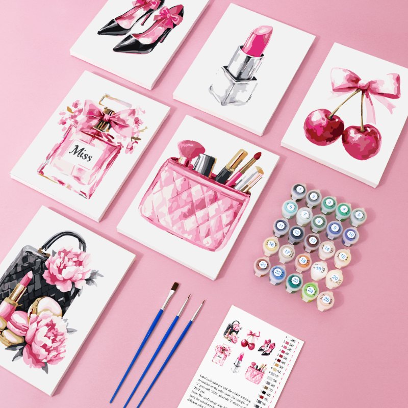 Malen nach Zahlen – 6 Mini-Gemälde | Pink glamour Set