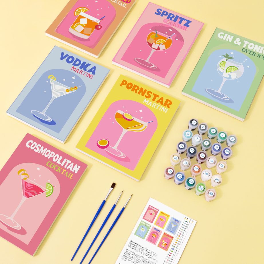 Malen nach Zahlen - 6 Mini-Gemälde |  Buntes Cocktail-Set