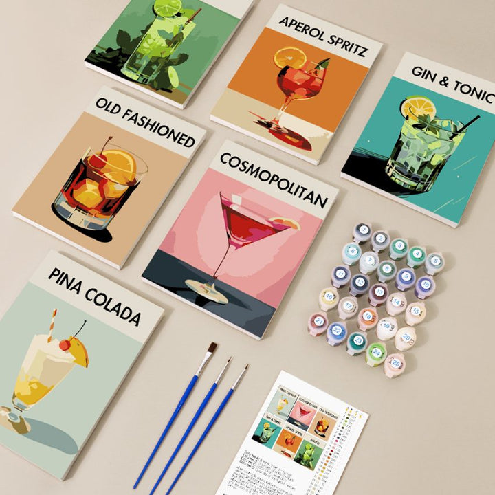 Malen nach Zahlen - 6 Mini-Gemälde | Cocktail Deluxe-Sett