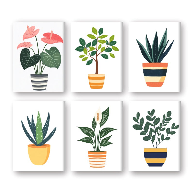 Malen nach Zahlen – 6 Mini-Gemälde | Botanisches Pflanzen-Set