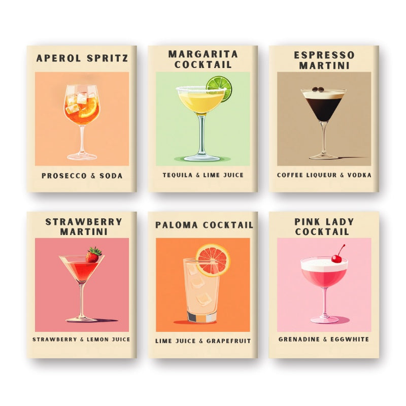 Malen nach Zahlen – 6 Mini-Gemälde | Cocktail Poster-Set